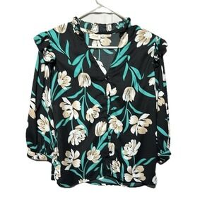 plusS Collection  Women's Floral Blouse With Flared Long Sleeve M